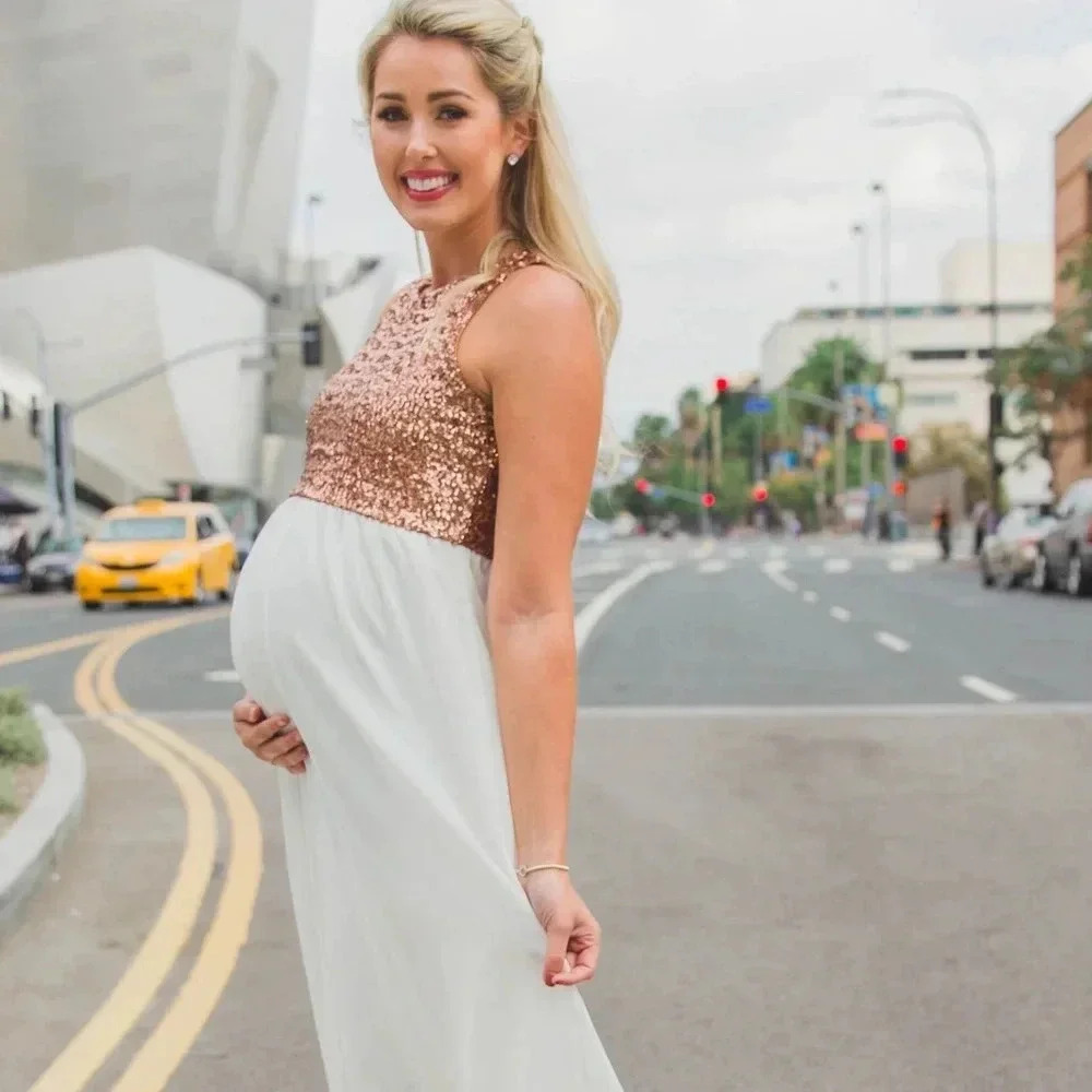 New* PinkBlush Ivory Gold‎ Sequin Chiffon Evening